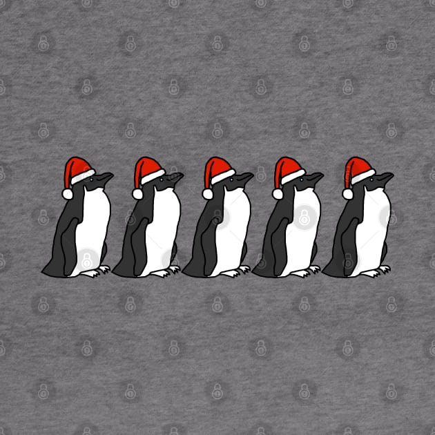 Funny Christmas Five Penguins in Santa Hats by ellenhenryart